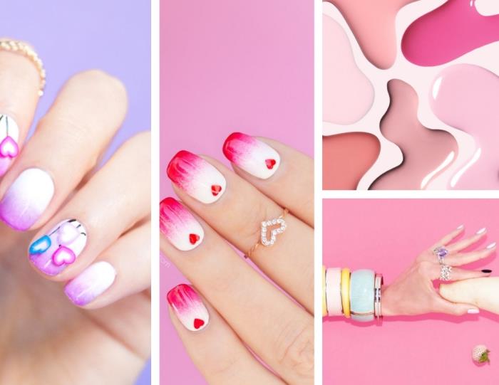 trend manikure nohtov za zabavo na Valentinovo, tehnika ombre nail art v beli in rdeči barvi