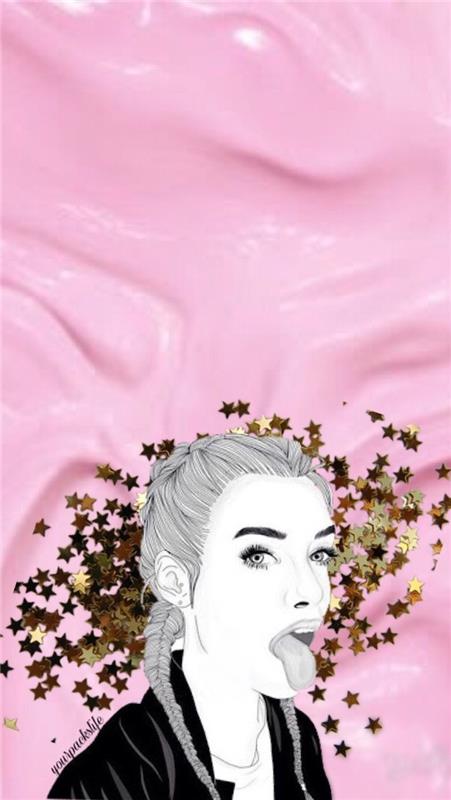 Disegni tumblr, disegno di una ragazza, sfondo immagine rosa crema