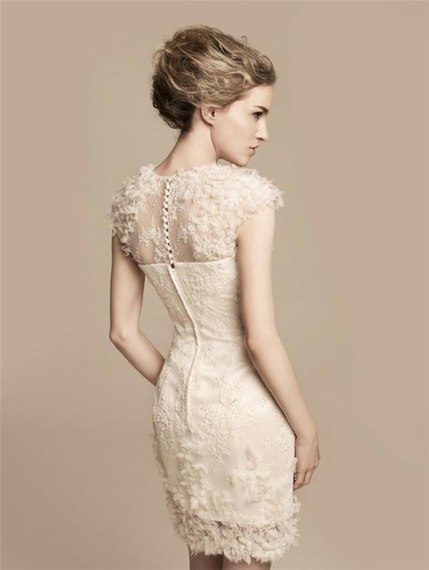 elegantiška-trumpa-vestuvinė suknelė-trumpa nugara-graži-civilinė-vestuvinė suknelė
