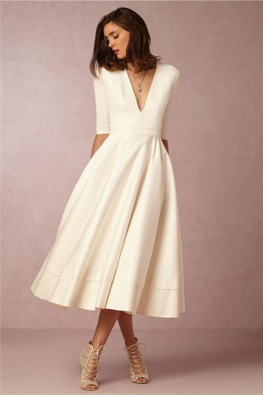 elegantiška-paprasta-vestuvinė suknelė-pigi-vidutinio ilgio