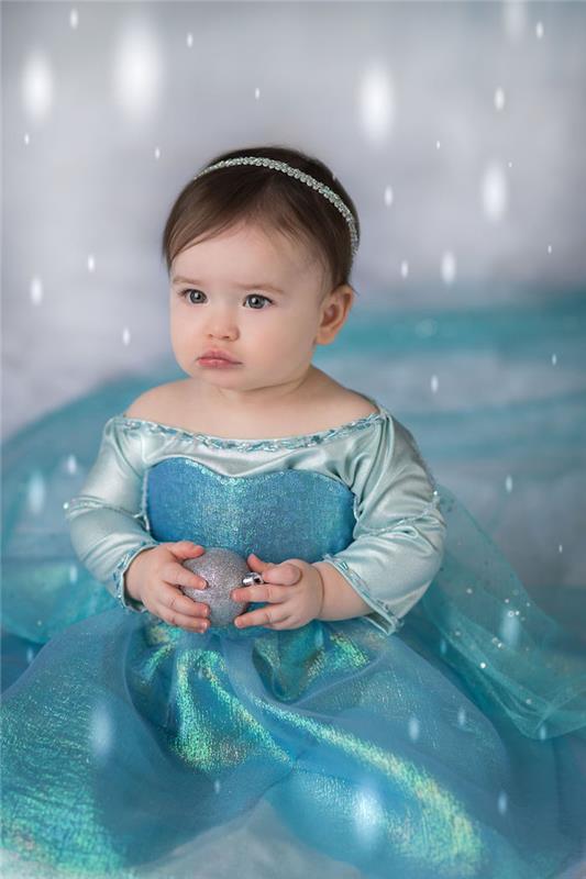 Sevimli Prenses Elsa Fotoğraf Disney Prenses Kostümü, Kız Bebek Cadılar Bayramı Kostümü, Uzun Else Bebek Elbisesi