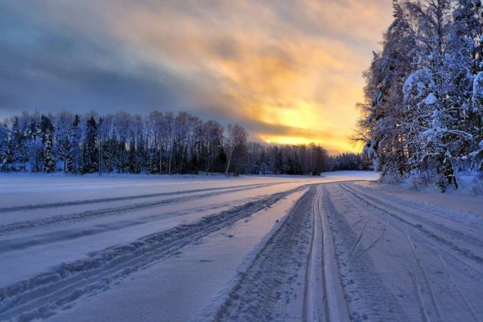 kar yağışı-güzel-foto-montaj-ve-kar-muhteşem-gün batımı manzarası
