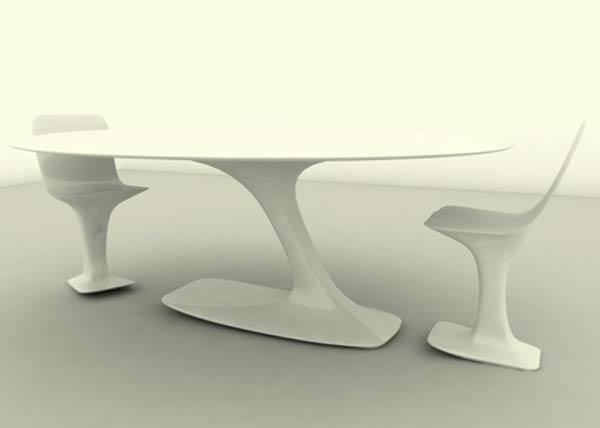 futuristinio-balto dizaino stalo ir kėdžių komplektas