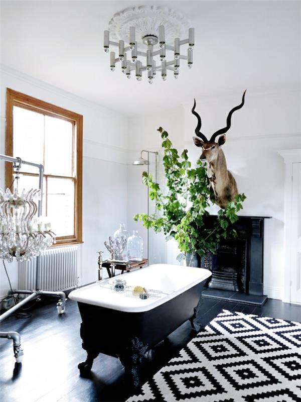 Originalus vonios kambario kilimas-gražus-interjero dizainas-vonios-kilimėlis-baltos ir juodos spalvos