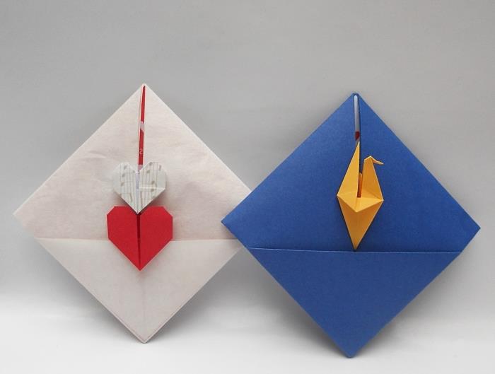 origami katlama tekniği ve renkli kağıt ile kendin yap zarf modeli