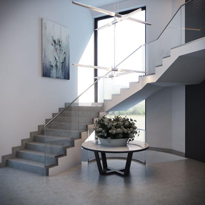 sivo -bela stopniščna steklena ograja moderno slikarstvo elegantni elegantni sodobni lestenci