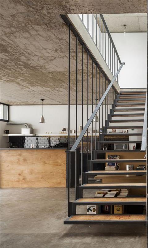 industrijsko oblikovanje-kuhinja-viseče stopnišče-s-plavajočim stopniščem