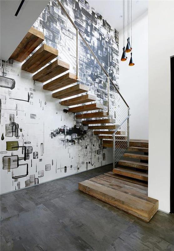 sodobno oblikovano leseno viseče stopnišče