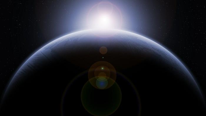 pasirinkite visatos tapetą savo kompiuteriui, fotografuokite žvaigždę centrinėje žvaigždėje ir planetą kosmose