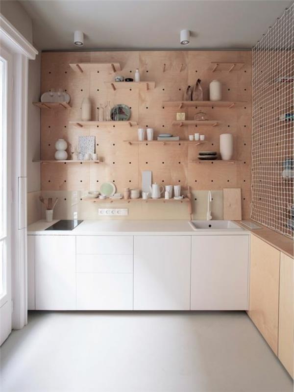 „Ikea“ virtuvė-lentyna-siena-virtuvė-siena-šviesoje-mediena-virtuvės baldai