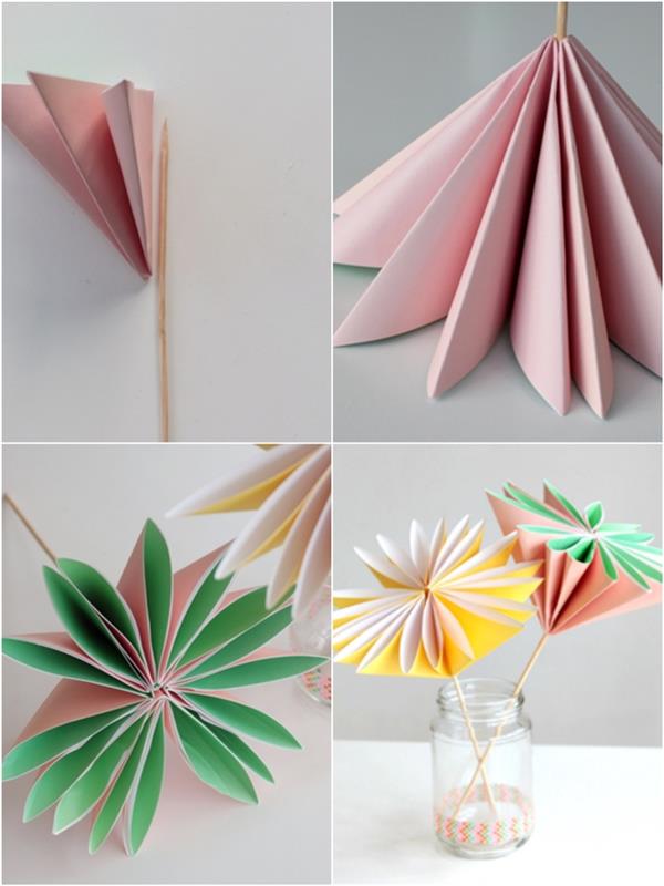 kaip padaryti popierinę gėlę, kad būtų sukurta originali amžina puokštė, sudaryta iš jurginų, origami ramunėlių ir įvairių minkšto popieriaus gėlių