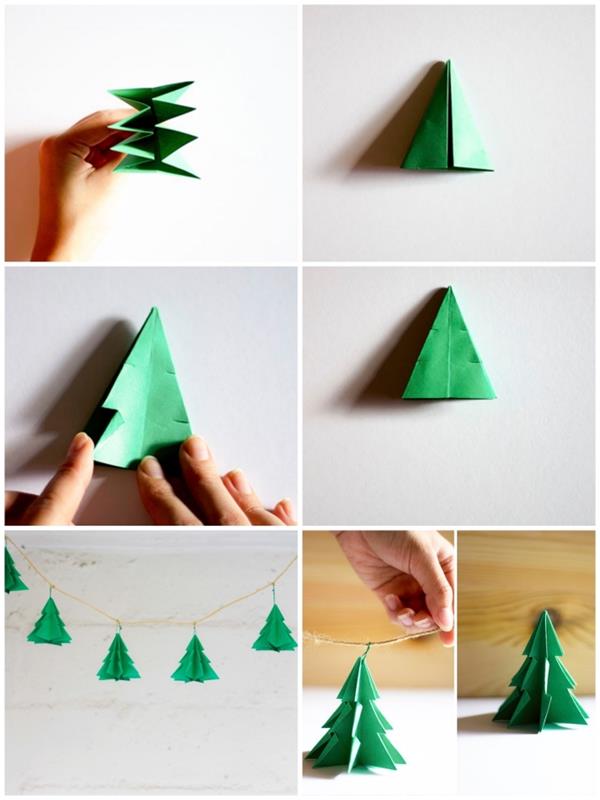 bir origami ağacı yapmak için basit ve hızlı katlama tekniği, küçük origami kağıt ağaçlarından havadan Noel çelengi