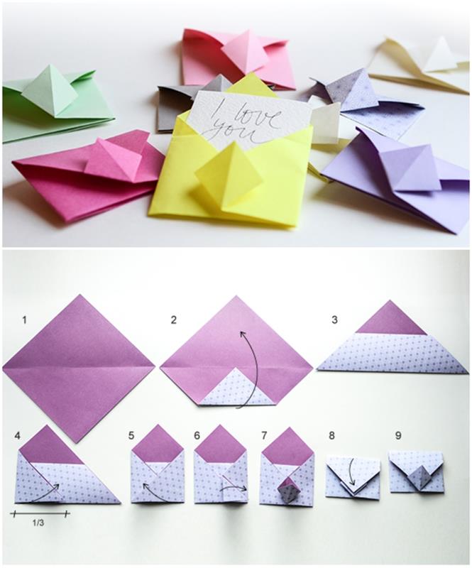 tatlı bir not koymak için ideal vitamin renginde küçük bir origami zarfın kolay kağıt katlanması