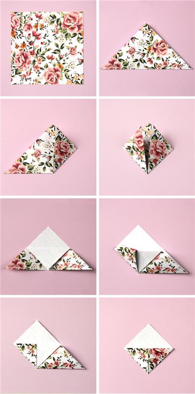 eski desenlerle güzel kağıttan yapılmış kolay bir origami yer imi katlama adımları