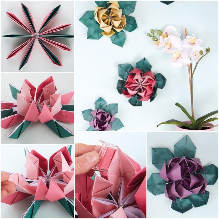 paskutiniai lotoso gėlių origami modelio lankstymo žingsniai