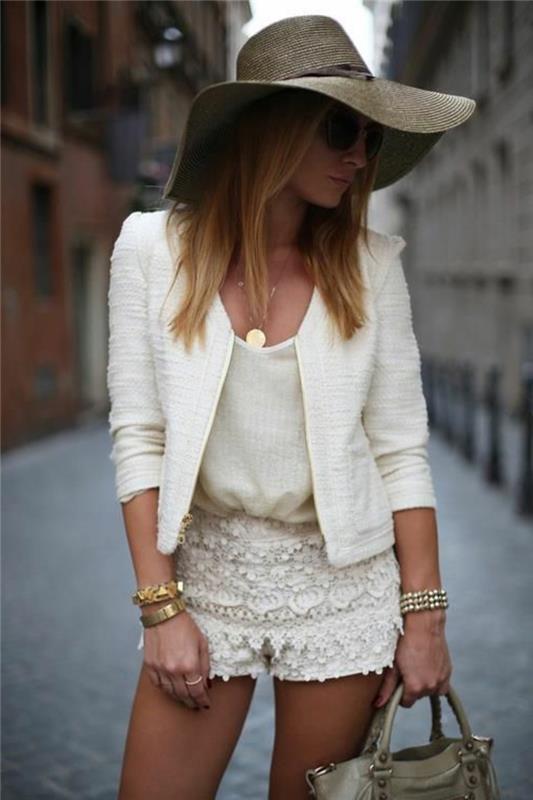 odlične ideje-casual-outfit-denim-kratke hlače-totalno bele