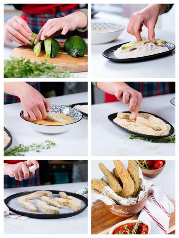 idėja, kaip pasigaminti namines avokado bulvytes, lengva ir greita užkandžio idėja su džiūvėsėliais ir parmezanu