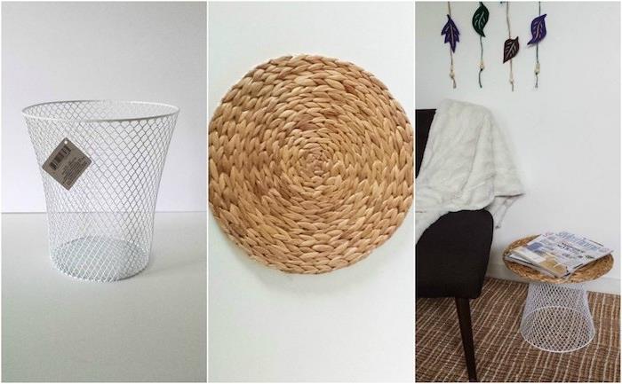 metal çöp tenekesi ayak ve rattan üst ile diy sehpa, diy küçük servis masası fikri