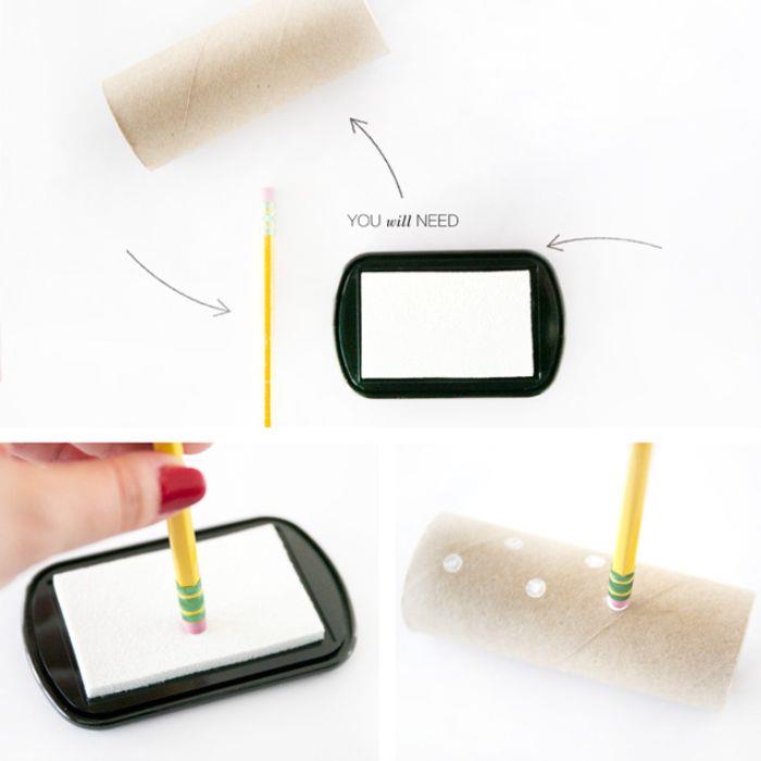 pavyzdys, ką daryti su tualetinio popieriaus ritinėliais „pasidaryk pats“ dovanų dėžutė su baltu taškiniu raštu, kaip tai padaryti
