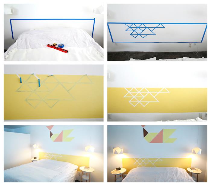 originalno geometrijsko vzglavje v trikotnikih na pravokotni rumeni barvi za posteljo, hiter in enostaven DIY