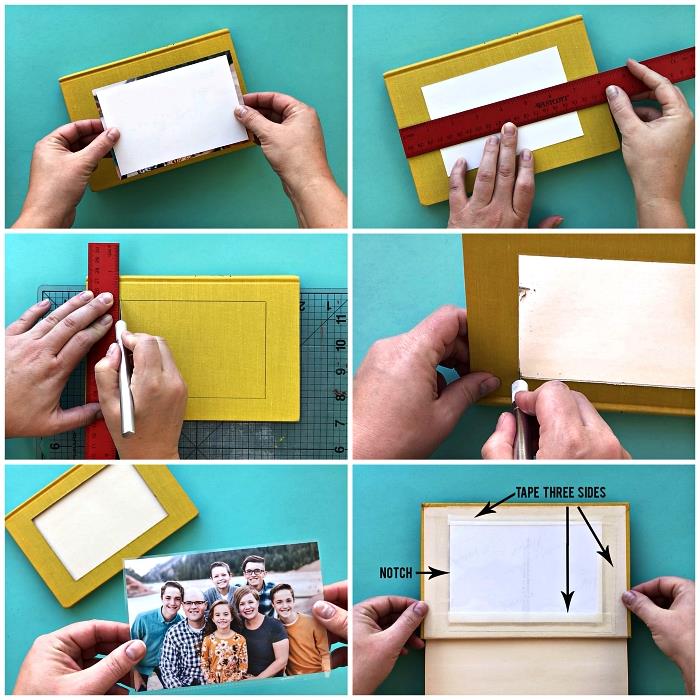 enostavna vadnica za izdelavo okvirja za fotografije iz reciklirane knjige v trdi vezavi, DIY s starimi knjigami