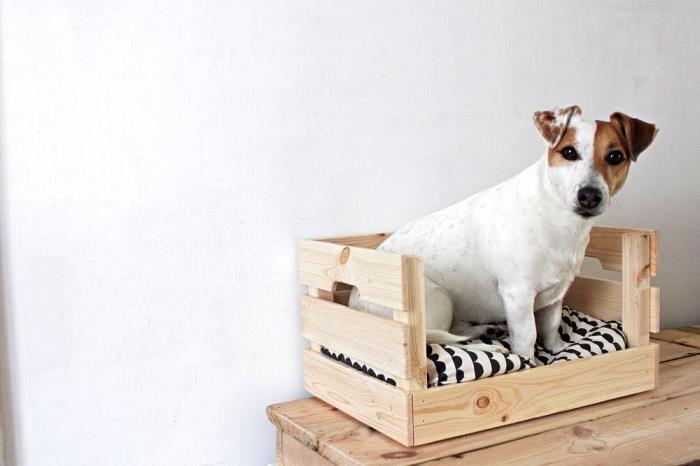 leseni zaboj, preoblikovan v pasjo košaro, nasveti ikea za hišne ljubljenčke
