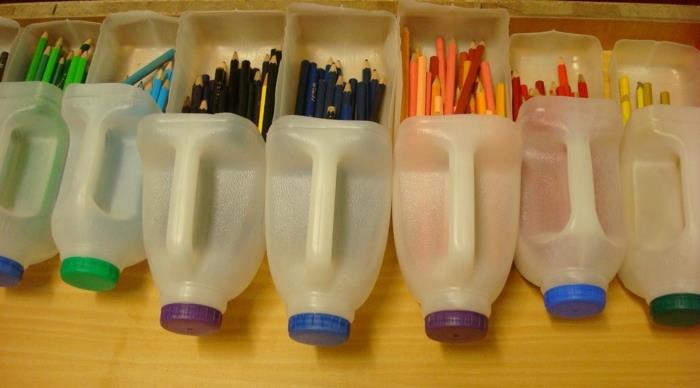 pasidaryk pieštuko puodą-idėją-saugyklą-spalvotiems pieštukams-plastikinėms sulčių dėžutėms