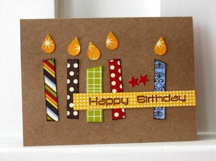 naredite osebno voščilnico za rojstni dan iz kraft papirja, okrašeno s svečkami za lepilni trak