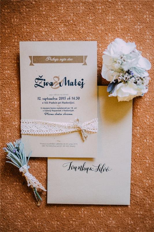 Basit bir afiş ve altında törenle ilgili bilgiler bulunan, dantel detayıyla süslenmiş eski bir düğün davetiyesi şablonu