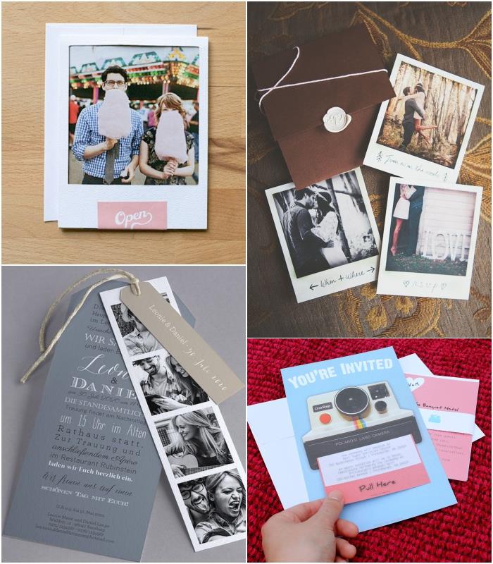 polaroid çift fotoğrafınız veya fotoğraf kabininizle kişiselleştirilmiş ve benzersiz bir düğün davetiyesi