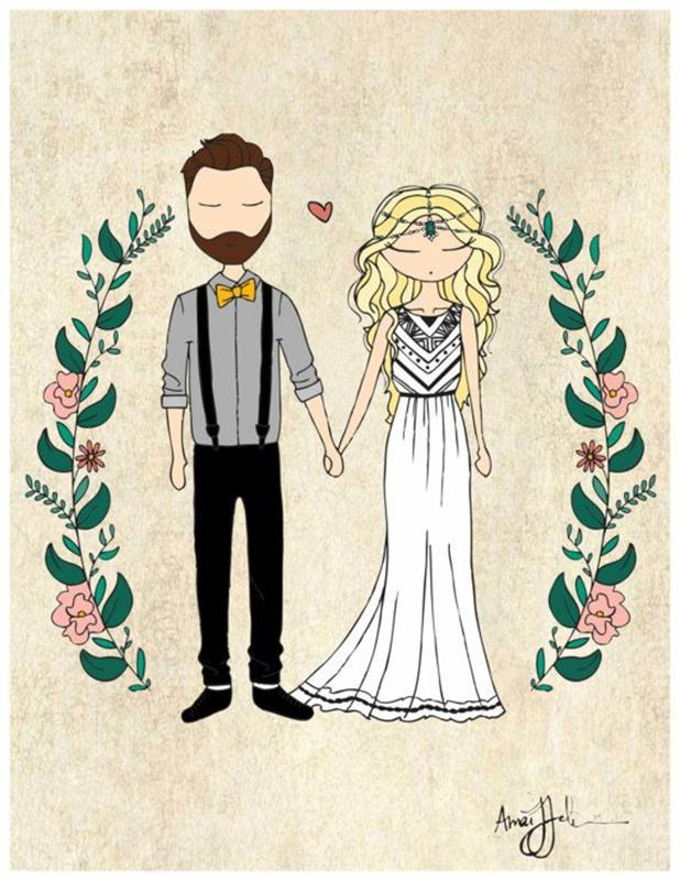 Mažos nuotraukos, skirtos atspausdinti religinių vestuvių piešimo idėją, pora gražaus paprasto piešinio