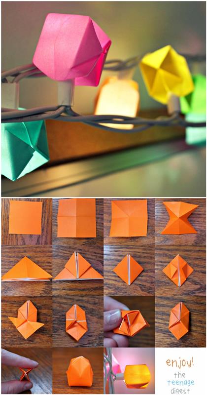 origami balonlarla süslenmiş hafif bir çelenkle orijinal dekorasyon, kağıt katlama sanatında iyi başlamak için kolay origami eğitimi