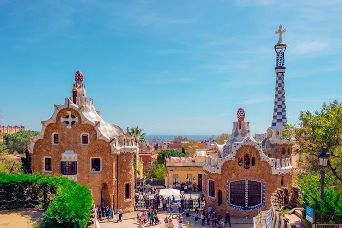 Park Guell'den Barselona güzellik manzarası, muhteşem bahar manzarası, şehir manzarası duvar kağıdı, Akdeniz