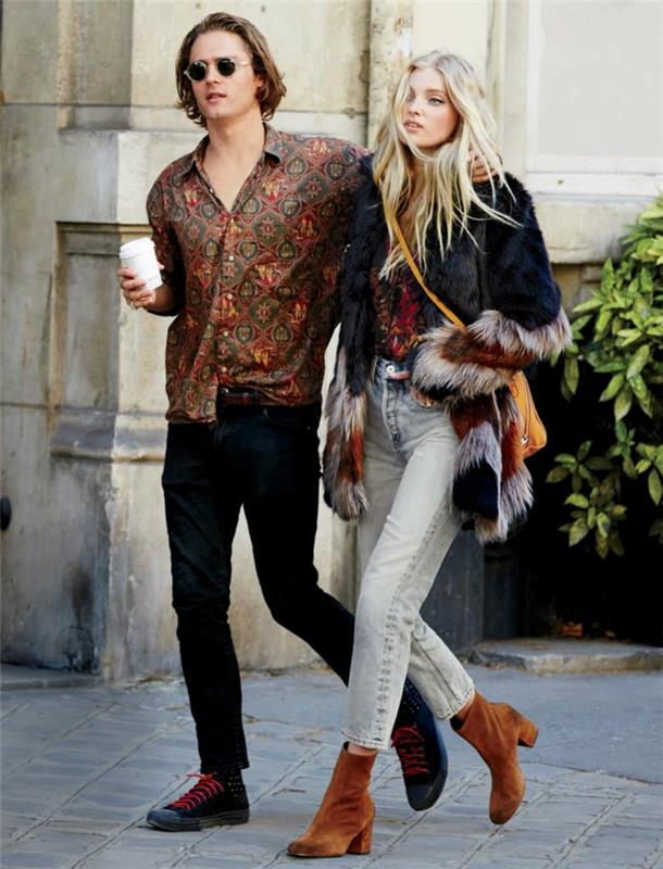 fantastik hippi şık görünüm iyi giyimli çift vintage kıyafeti Paris kıyafeti Paris soyunma odası şık bir kadın olmak