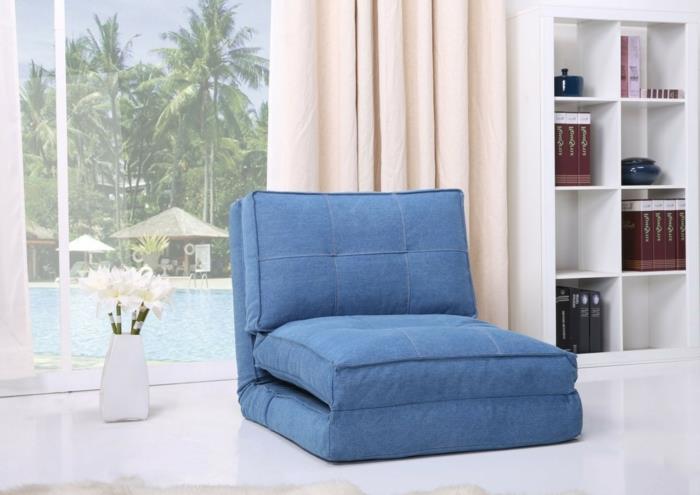 kanepe-açılabilir-tek kişilik-ikea-küçük oda-fikir-mavi-tek kişilik kanepe