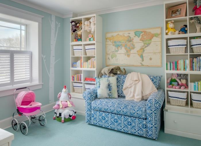 kabriolet-naslanjač-za-elegantno-dnevno sobo-notranjost-oblikovanje-otroško sobo-modro-roza