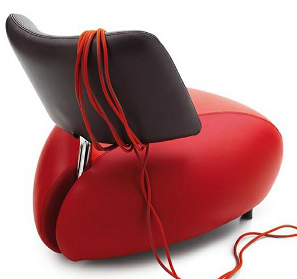 raudonas dizainas-fotelis-juodas atlošas