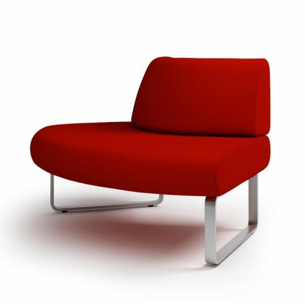 modernaus-raudono dizaino fotelis-chromo plieno pagrindas