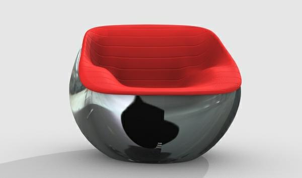 modernaus-raudono dizaino fotelis-integruota sėdynė-matinis-chromuotas plienas