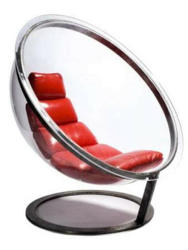 dizainas-fotelis-raudona-odinė apmušalas-skaidri sėdynė