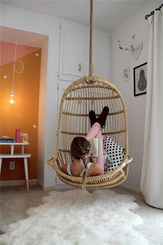 ahşap-asma-sandalye-modern-ve-koza-genç-kız-yatak odası