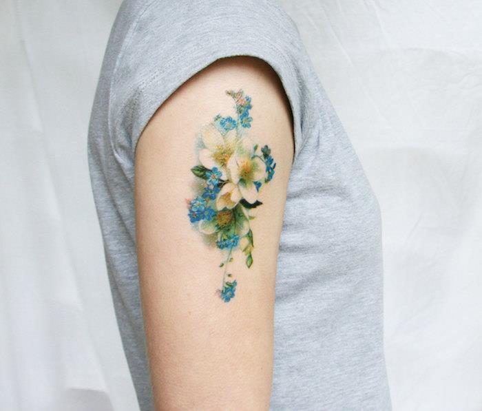 padirbtų tatuiruočių lipdukų spalvos gėlės mėlyna žalia