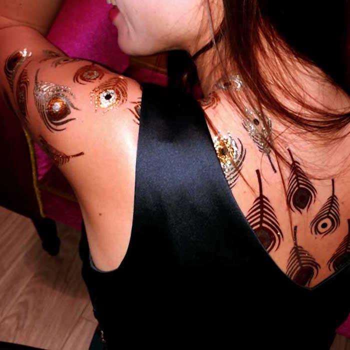 netikros tatuiruotės tatuiruotės lipdukas gėlių lapas juodos nugaros moteris