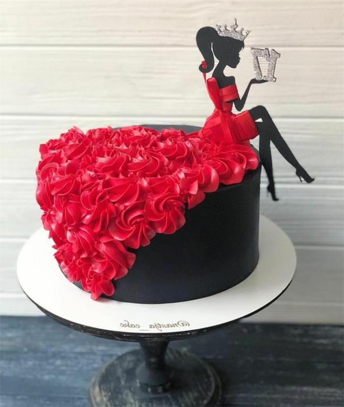 Doğum günü pastası için kırmızı kremalı elbise tarifi ile pasta kız, sevgilisi için bir pasta pişiriyor