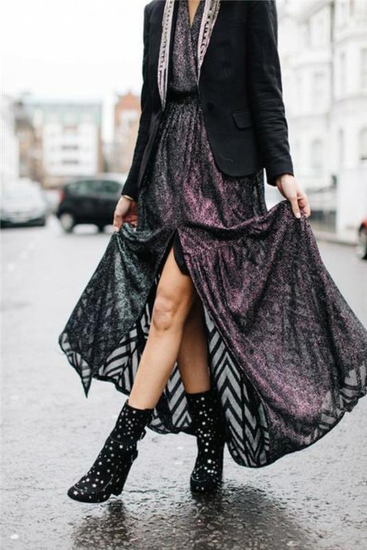 Kako se obleči danes elegantna obleka ideja dolga večerna obleka elegantna črna jakna
