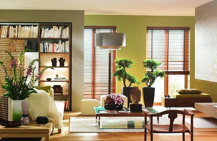 feng-shui-svetainė-idėja-išdėstymas-feng-shui-smėlio spalvos kilimas-svetainė-modernus-žalias augalas