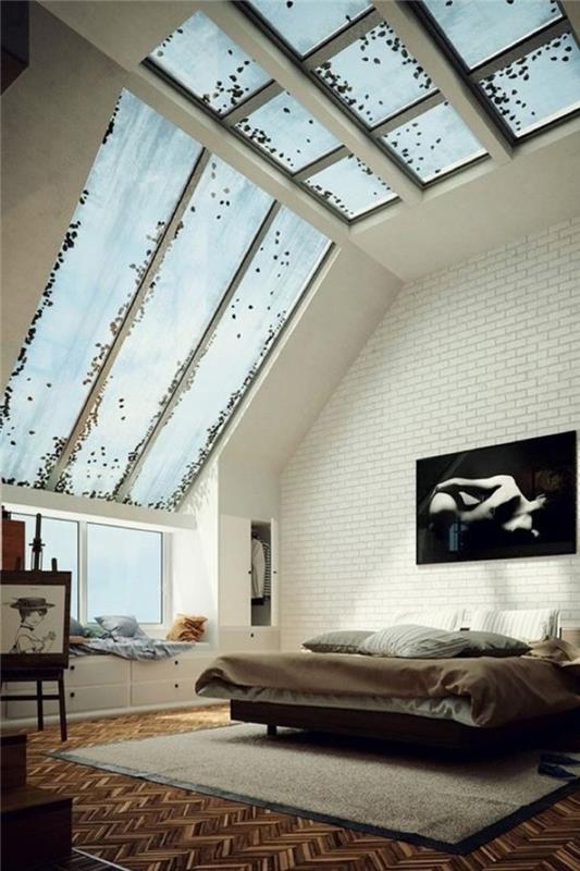 velux-strešno-okno-za-elegantno-spalnico-bež-leseno pohištvo