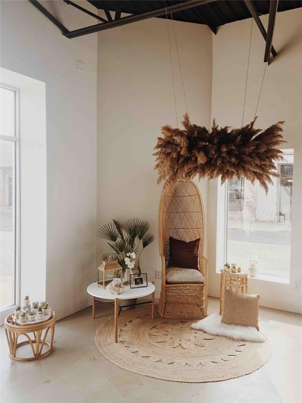 pampa yaprağı dekorasyon oturma odası boho şık tarzı modern iç trendy aksesuarları bitki elyaf jüt halı