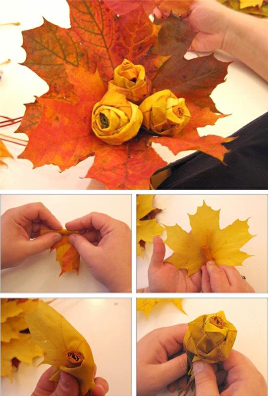 kendin yap sonbahar, kendine bir buket dekoru yapmak için bir fikir bırakır geri kazanılmış sonbahar masa dekorasyonu