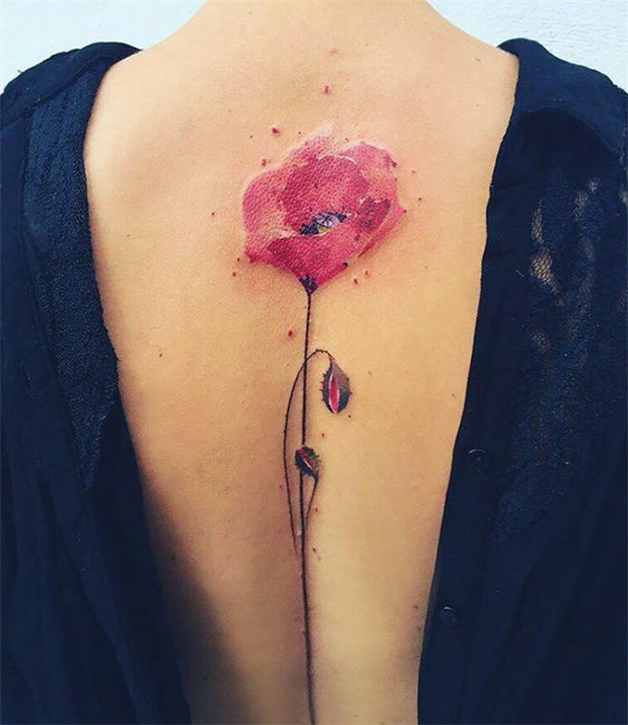 fiore-tattoo-idea-sensuale-papavero-rosso-gambo-centro-schiena
